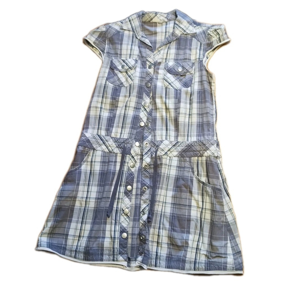 Be Bop Grey Plaid Cap Sleeve Shirt Dress Juniors Medium